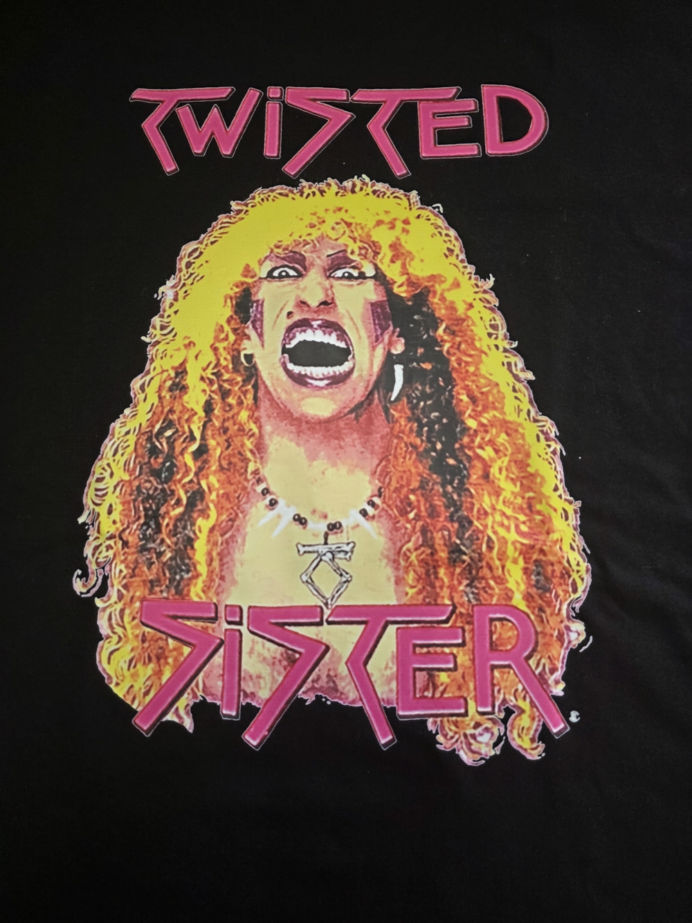 Twisted Sister Graphic Tee - Black with Yellow & Pink Print